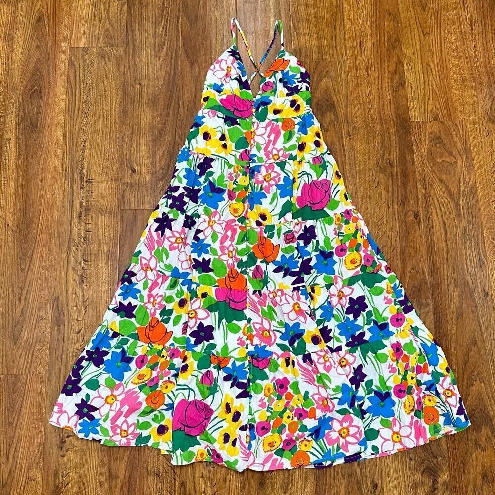 J. Crew Floral Maxi Dress in White with Pink, Green, Purple and Yellow - Picture 3 of 8